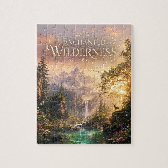 Enchanted Forest Deer Waterfall Fantasy Jigsaw Puzzle (Vertical)