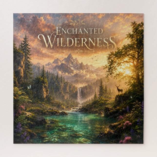 Enchanted Forest Deer Waterfall Square Fantasy  Jigsaw Puzzle (Vertical)