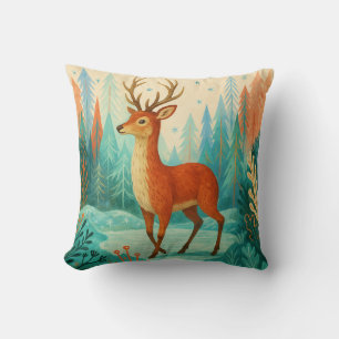 Enchanted Forest Deer – Whimsical Winter Woodland  Cushion