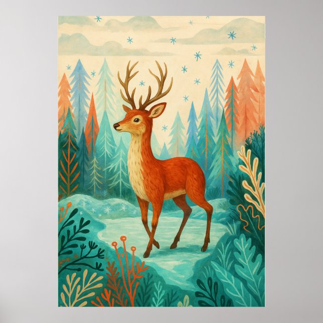 Enchanted Forest Deer – Whimsical Winter Woodland  Poster (Front)
