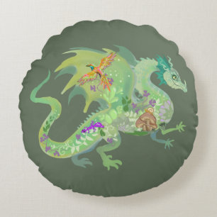 Enchanted Forest Dragon Pattern Round Cushion