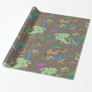 Enchanted Forest Dragon Pattern Wrapping Paper