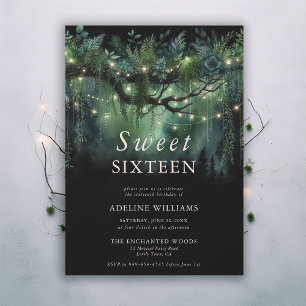 Enchanted Forest Emerald Floral Fairy Sweet 16 Invitation