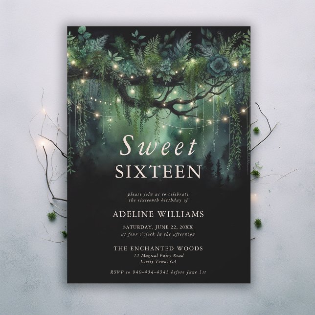 Enchanted Forest Emerald Floral Fairy Sweet 16 Invitation (enchanted forest sweet 16 emerald green greenery arch woodland fairy tale woodland invitation)