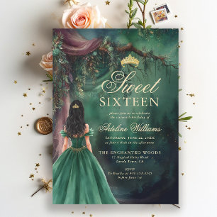 Enchanted Forest Emerald Gold Fairy Tale Sweet 16 Invitation