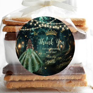 Enchanted Forest Emerald Green Dress Quinceañera Classic Round Sticker