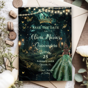 Enchanted Forest Emerald Green Dress Quinceañera Save The Date