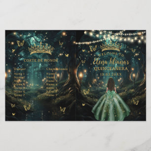 Enchanted Forest Emerald Green Quinceanera Program