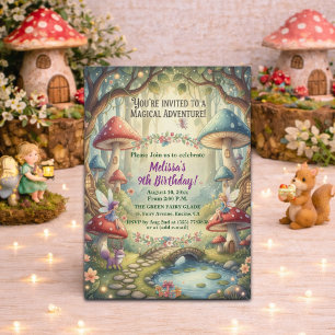 Enchanted Forest Fairies 9th Birthday Party Invitation
