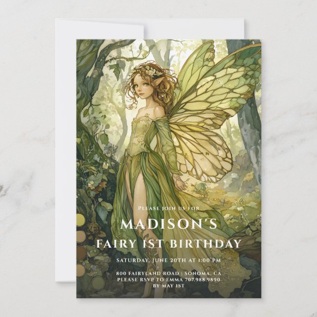 Enchanted Forest Fairy 1st Birthday Invitation (Front)