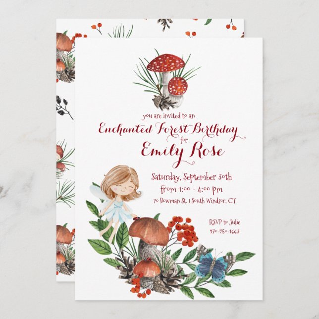 Enchanted Forest Fairy Birthday Invitation (Front/Back)