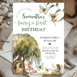 Enchanted Forest Fairy First Birthday Invitation