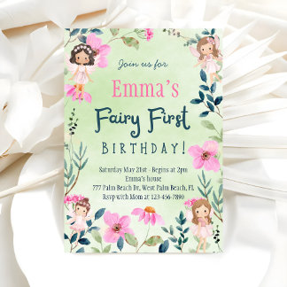 Enchanted Forest Fairy First Birthday Invitation