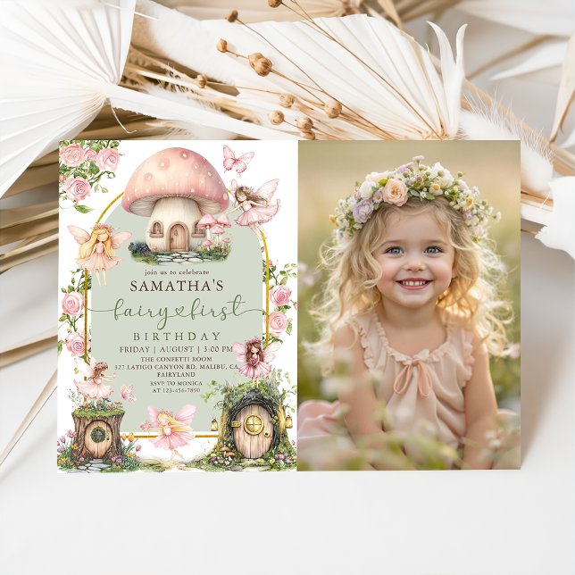 Enchanted Forest Fairy First Birthday Photo Invitation (Creator Uploaded)