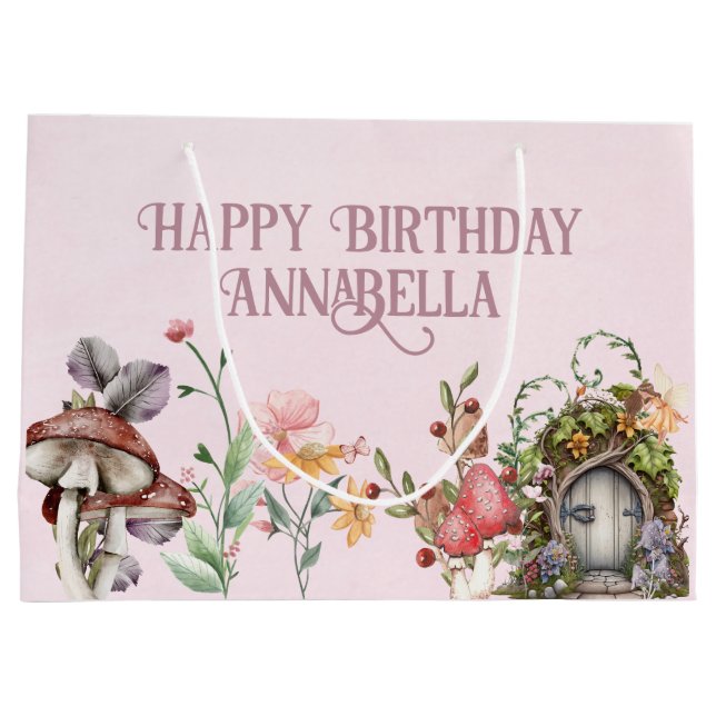 Enchanted Forest Fairy Garden Door on Pink Large Gift Bag (Back)