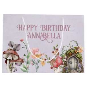 Enchanted Forest Fairy Garden Door on Purple Large Gift Bag