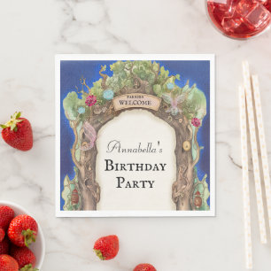 Enchanted Forest Fairy Garden on Night Sky Napkin