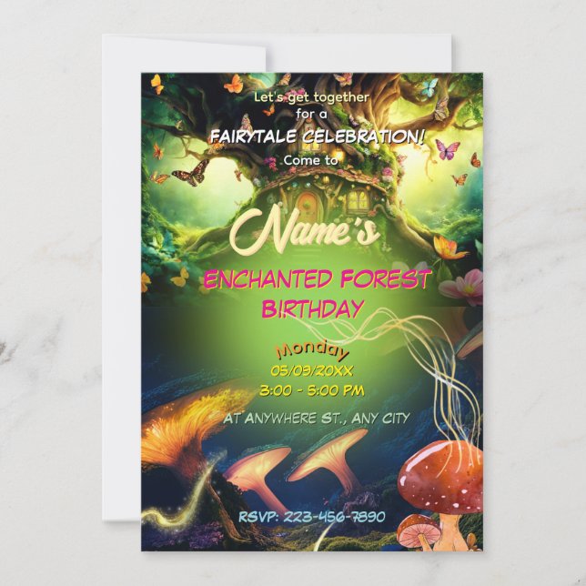 Enchanted Forest Fairy House & Mushrooms  Invitation (Front)