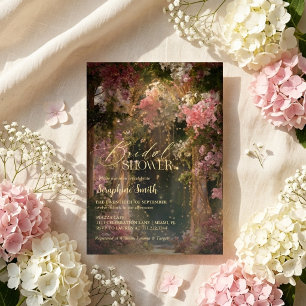 Enchanted Forest Fairy Lights Pink Bridal Shower Invitation