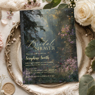 Enchanted Forest Fairy Lights Pink Bridal Shower Invitation