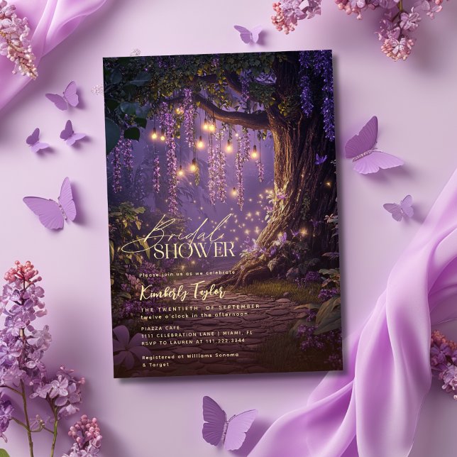 Enchanted Forest Fairy Lights Purple Bridal Shower Invitation (Creator Uploaded)