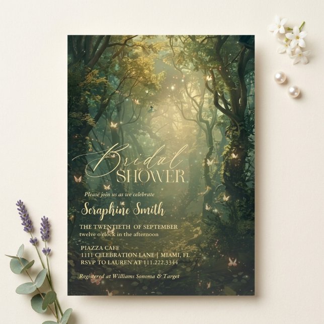 Enchanted Forest Fairy Lights Purple Bridal Shower Invitation (Creator Uploaded)
