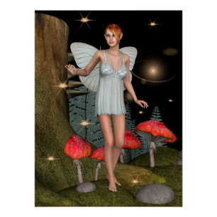 Enchanted Forest Fairy Mushroom Fantasy Art Poster
