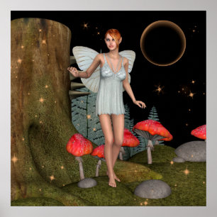 Enchanted Forest Fairy Mushroom Fantasy Art Poster