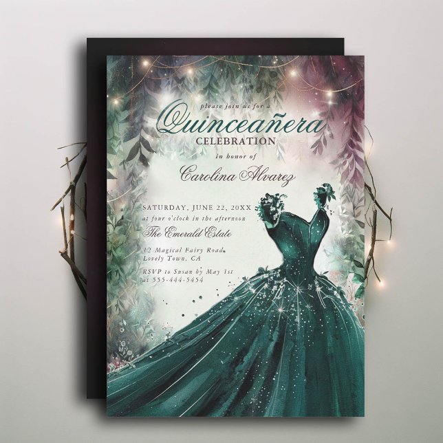 Enchanted Forest Fairy Princess Mauve Quinceanera Invitation (enchanted forest quinceanera princess dress invitation emerald green mauve calligraphy)