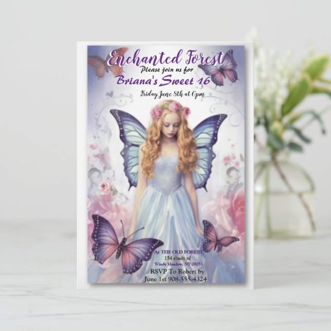 Enchanted Forest Fairy Sweet 16 Invitations (Standing Front)
