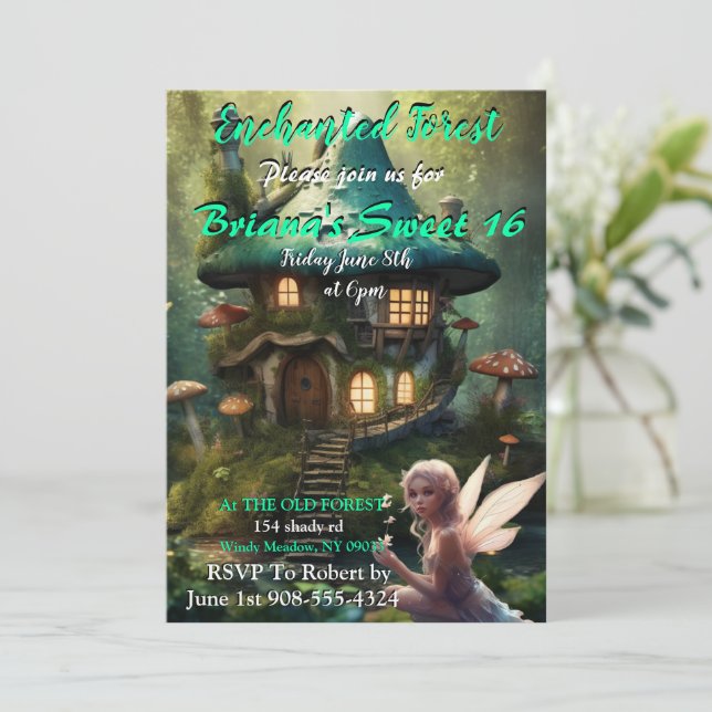 Enchanted Forest Fairy Sweet 16 Invitations (Standing Front)