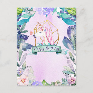 Enchanted Forest Fantasy Magical Unicorn Birthday Postcard