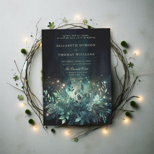 Enchanted Forest Foliage Fairy Lights Chic Wedding Invitation