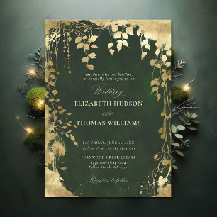 Enchanted Forest Foliage Frame Gold Magic Wedding Invitation