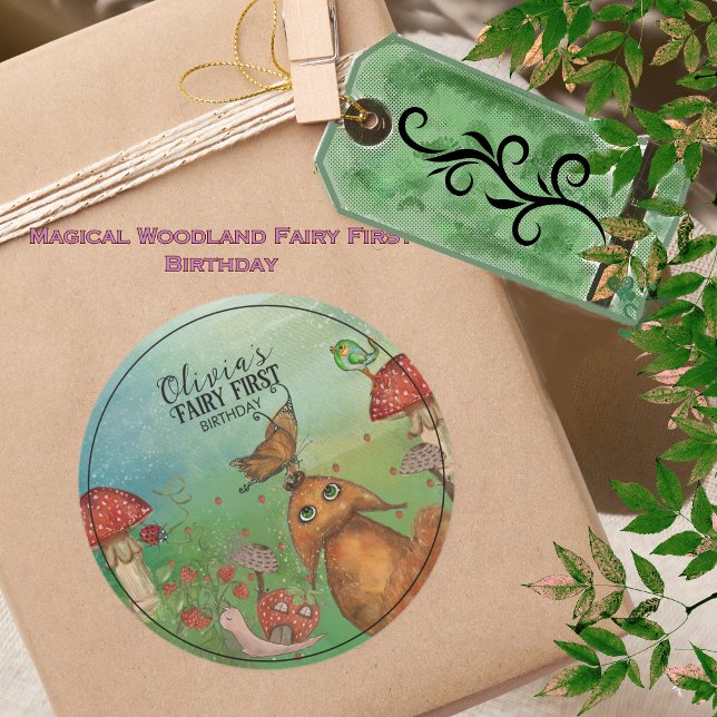  Enchanted Forest Fox & Snail Fairy First Birthday Classic Round Sticker (Enchanted Forest Fox & Snail Fairy First Birthday Classic Round Sticker)