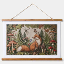 Enchanted Forest Fox Wood Topped Wall Tapestry