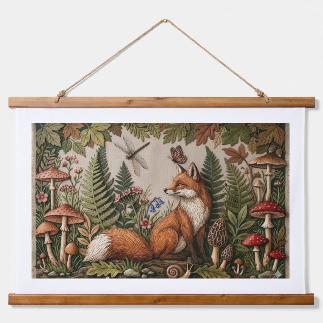 Enchanted Forest Fox Wood Topped Wall Tapestry (Front)