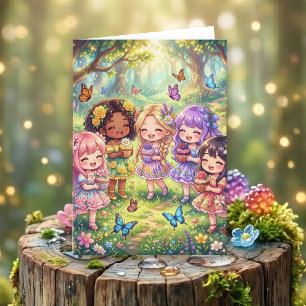 Enchanted Forest Girl's Birthday Party Colour Me Card