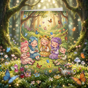Enchanted Forest Girl's Birthday Party Colour Me Card
