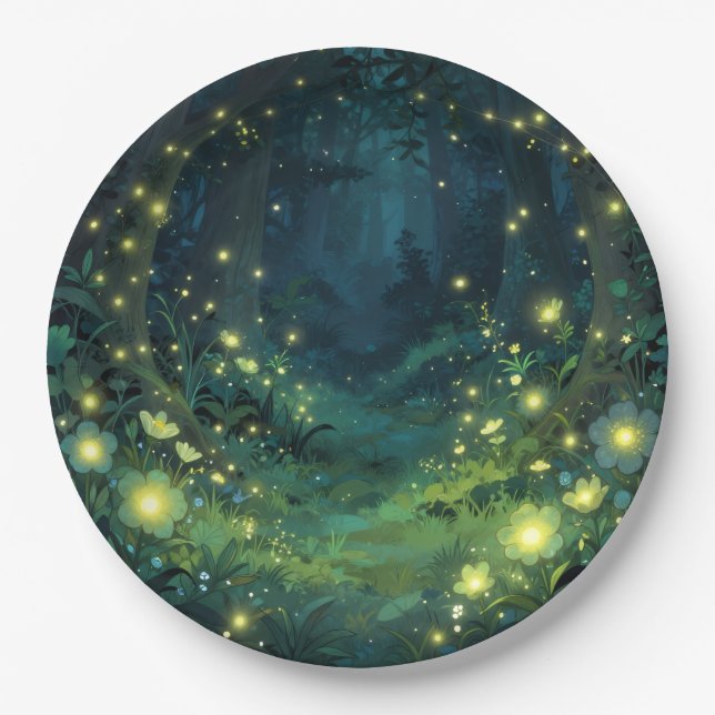 Enchanted Forest Glow Magical Night Paper Plate (Front)