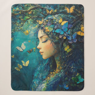 Enchanted Forest Goddess with Butterflies (1) Sherpa Blanket