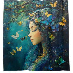 Enchanted Forest Goddess with Butterflies (1) Shower Curtain