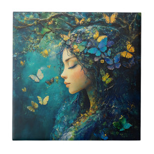 Enchanted Forest Goddess with Butterflies (1) Tile