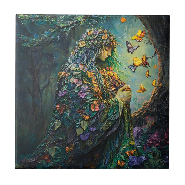 Enchanted Forest Goddess with Butterflies (3) Tile (Front)