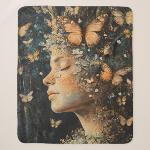 Enchanted Forest Goddess with Butterflies (4) Sherpa Blanket