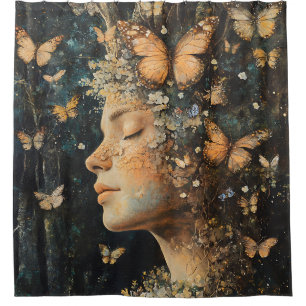 Enchanted Forest Goddess with Butterflies (4) Shower Curtain