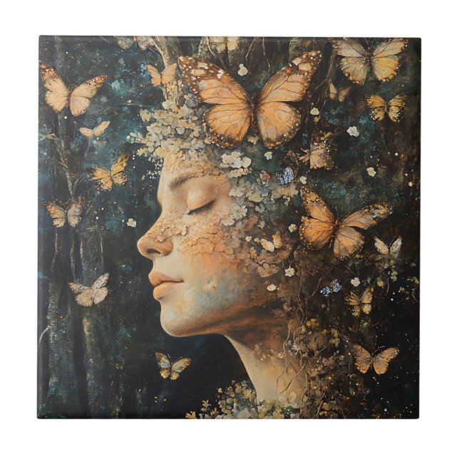 Enchanted Forest Goddess with Butterflies (4) Tile (Front)