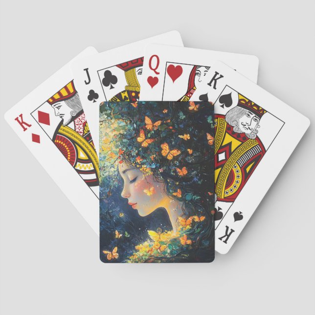 Enchanted Forest Goddess with Butterflies (5) Playing Cards (Back)