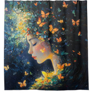 Enchanted Forest Goddess with Butterflies (5) Shower Curtain