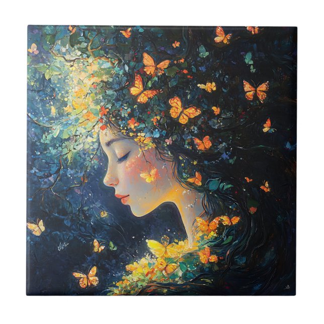 Enchanted Forest Goddess with Butterflies (5) Tile (Front)